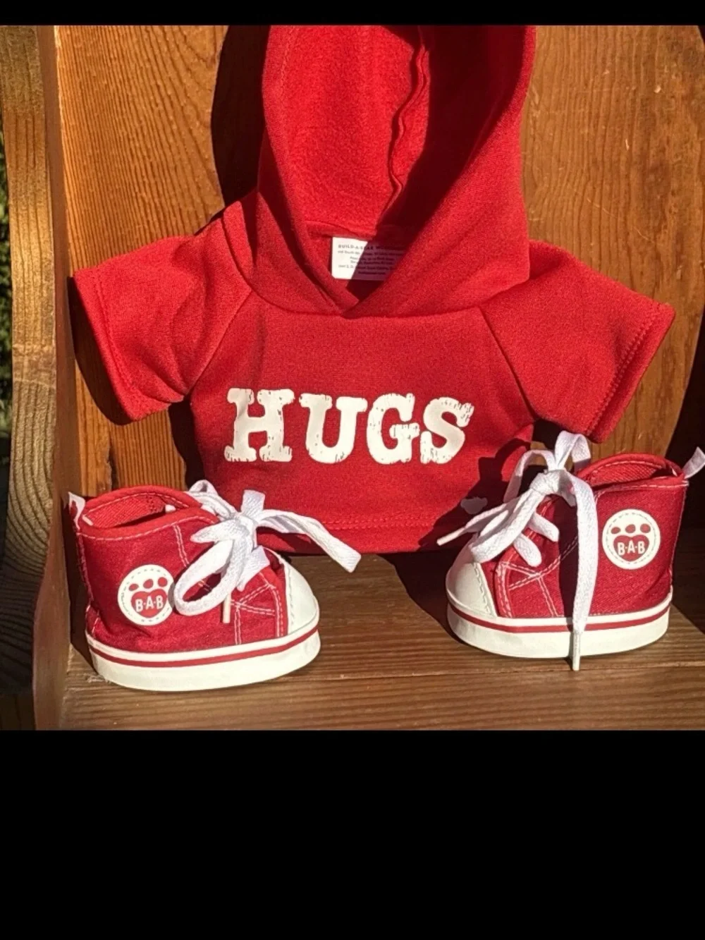 Red HUGS fleece Build-A-Bear hoodie And Red Canvas High Tops